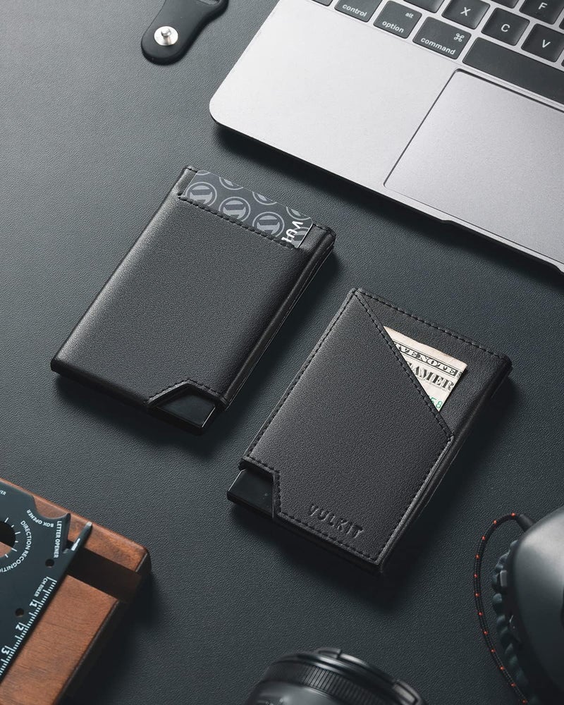 VULKIT Pop up Card Wallet RFID Blocking Slim Aluminum Metal Bank Card Holder Case with Business Money Pocket for Credit Cards Notes and Coins (Black) - Image 5